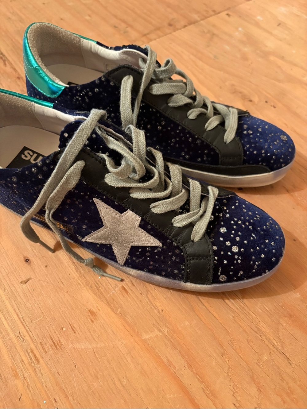 Women's Golden Goose Blue Velvet Glitter Superstars Size 39 - Picture 4 of 9